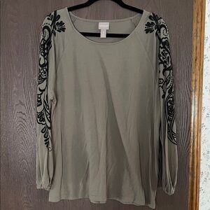 Chico's Scoop Neck Long-Sleeve Top with Black Sleeve Design